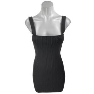 French Connection Black Sleeveless Ribbed Knit Cami Tank Mini Bodycon Dress Sz S